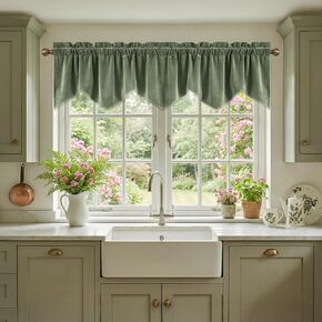 StangH Sage Green Valance for Windows, Soft Wavy Sage Kitchen Curtains, Aesthetic Window Treatment for Bathroom/Farmhouse/Bedroom, 52x18 Inch, 1 Panel in Kuwait