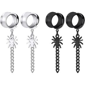 YOFANST 2 Pairs Stainless Steel Dangle Chain Cross Spider Ear Tunnels Earrings Gauges 2G-5/8 inch in Kuwait