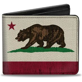 Buckle-Down Men's PU Bifold Wallet-California Flag Bear Weathered White, Multicolor, 4.0" x 3.5" in Kuwait