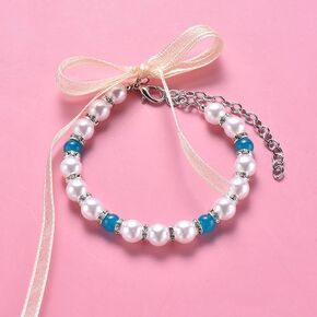 Dogs Kingdom Pet Pearl Collar Necklace Fashionable Accessories Dog Cat with Elegant Ribbon Decoration,Red,L:12-15" Neck in Kuwait
