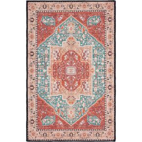 سجادة ركض من مجموعة SAFAVIEH Tucson - 2'6" x 8'، أكوا وصدأ، تصميم ميدالية فارسية، لا يتساقط، يمكن غسلها في الغسالة ومقاومة للانزلاق، مثالية للمناطق ذات حركة المرور العالية في غرفة المعيشة وغرفة النوم (TSN150J) in Kuwait