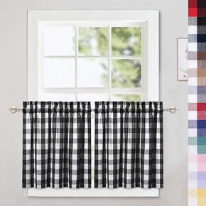 CAROMIO Buffalo Plaid Gingham Pattern Rod Pocket Short Window Curtains for Kitchen Cafe Curtains Bathroom Window Curtains 30 Inches Long, Yellow/White in Kuwait