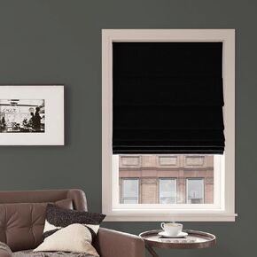 Sun Zero Preble Textured 100% Total Blackout Cordless Roman Shade, Black, 35" W x 64" H in Kuwait