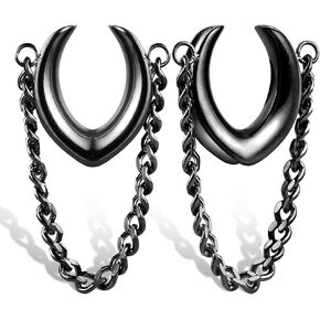 1 Pair Classic Saddle with Chain for Stretched Ears Hypoallergenic 316 Stainless Steel Ear cuff Tunels 00G 8mm-25mm (0G-1") Body Piercing Jewelry in Kuwait