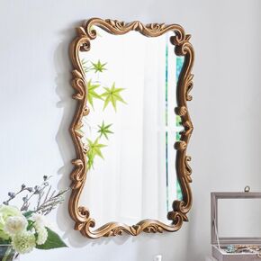 LOVNAHO Gold Round Wall Mirror 24Inch Metal Frame Golden Leaf Wall-Mounted Mirror for Living Room Vintage Decorative Mirrors for Bathroom Wall Mirror Bedroom EntryWay Large Mirror in Kuwait