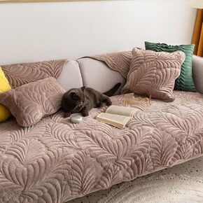 vctops Super Soft Flannel Sectional Couch Covers Leaf Pattern Sofa Cover Non Slip Quilted L Shape Sofa Cover Plush Thicken Sofa Slipcover Sofa Slipcover for Kids Dogs Pets(Grey,28"x28") in Kuwait