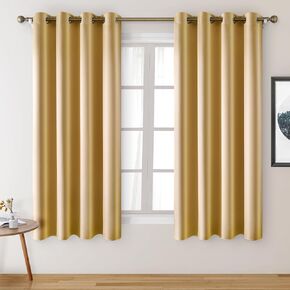 ستائر التعتيم الذهبية من HOMEIDEAS، حرير صناعي لغرفة النوم، مقاس 52 × 84 بوصة، ستائر معزولة حراريًا من الساتان الداكن للنافذة والداخل وغرفة المعيشة، لوحتان in Kuwait