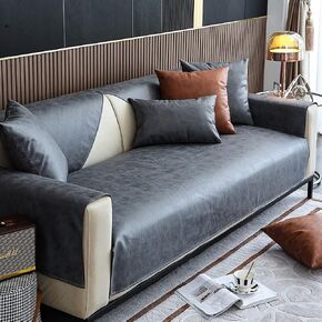 Faux Leather Waterproof Couch Sofa Cover Vintage PU Sectional Couch Cover Non Slip Sofa Slipcover Furniture Protector for Kids Dogs Cats (Cream,28"x59") in Kuwait