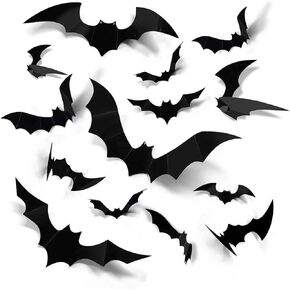 168PCS Halloween 3D Bats Decoration, 4 Different Sizes Realistic PVC Black 3D Scary Bat Sticker for Home Decor DIY Wall Decal Bathroom Indoor Hallowmas Party Supplies in Kuwait