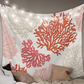 Tapestry Wall Hanging Nautical Coastal Ocean Coral Tapestries Aesthetic Beach Themed Pink Orange Tapestry for Bedroom Living Room College Dorm Boys Girls Room Art Wall Decor Decorative Backdrop 40x60 in Kuwait