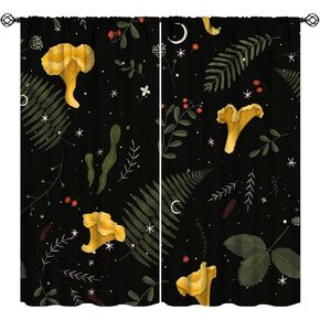 Farmhouse Forest Curtains, Fairy Tale Woodland Wild Animals Moths Owl Snake Window Drapes, Cartoon Flowers Mushroom Moon Star Print Blackout Window Treatments for Living Room Kids Bedroom 42x54 Inch in Kuwait