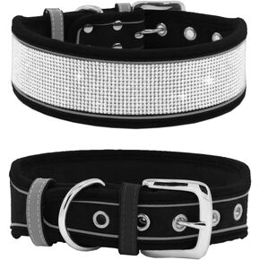 Bling Rhinestone Dog Collar Soft Comfortable Stylish Dog Collar with Bright Reflective Stripe Premium Adjustable Diamond Crystal Pet Collar for Small Medium and Large Dogs (L, Black) in Kuwait
