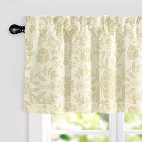 DriftAway Boho Linen Blend Kitchen Valance Curtain Blackout 18 Inch for Living Room Lined Rod Pocket Floral Farmhouse Country Short Curtains for Small Windows 1 Panel in Kuwait