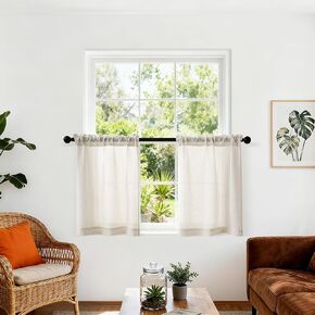 Natural Linen French Door Curtains Set of 2, Light Filtering Privacy Window Curtains 25 x 40 Inch Length with Dual Rod Pocket and Tie Back Drapes Beige Semi Sheer Front Door Curtain W25xL40 in Kuwait