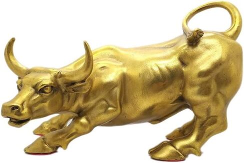 Brass Bull Figurine,Wall Street Bull Art Decor,Bull/Cow/Ox Figure Statues and Sculptures Home Decor (L-12.6" inches) in Kuwait