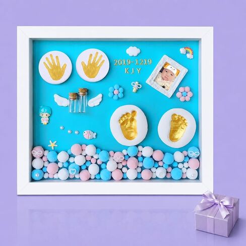 MCstars Baby Handprint and Footprint Clay Frame - Personalized Keepsake Kit with Gold Lettering and Organic Glass Display Perfect for Newborns Modern White Design Ideal Baby Memory Gift Nursery Picture Frames in Kuwait