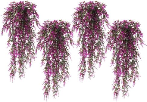 نباتات معلقة اصطناعية من RECUTMS معلقة وهمية من اللافندر الصناعي المقاوم للأشعة فوق البنفسجية وزهور اللافندر المزيفة ونباتات اللافندر المزيفة معلقة في الأماكن المغلقة والخارجية للتعليق، 4 عبوات (أسود) in Kuwait