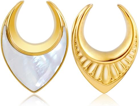 2 PCS Saddle Ear Tunnels 8mm(0g)-25mm (1") Hangers Stainless Steel Gauges Plugs Weights Stretcher for Stretched Ears - Fashion Women Body Piercing Jewelry Expander in Kuwait