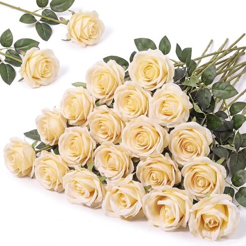 Hotop 20 Pcs Rose Artificial Flowers with Long Stem Realistic Silk Roses Bulk Real Touch Plastic Bouquet of Roses for Home Bridal Wedding Party Table Centerpieces Decorations(Pink) in Kuwait