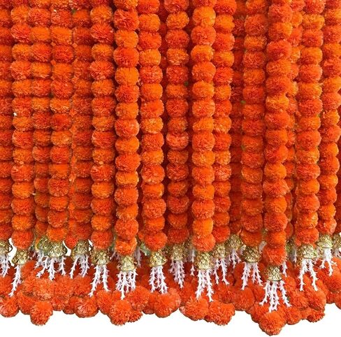 DIYANA IMPEX Marigold Garland for Decoration 5 Pcs of 5 feet Long Strands Artificial Marigold Flowers with Bell, Indian Décor for Pooja/Diwali Decorations/Christmas (Yellow) (Orange + Yellow) in Kuwait