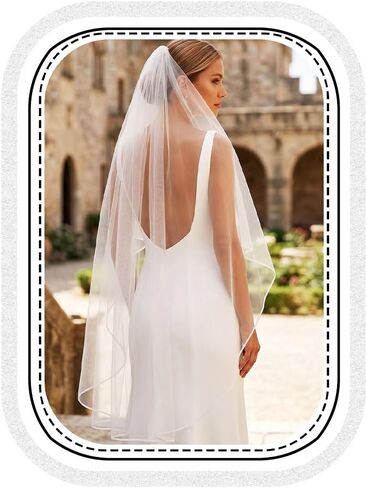 Heread 1 Tier Bride Wedding Veil Fingertip Length Short Bridal Tulle Veils with Comb and Pencil Edge (Ivory) in Kuwait