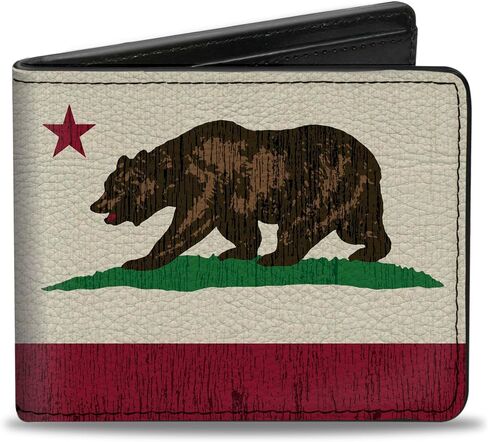 Buckle-Down Men's PU Bifold Wallet-California Flag Bear Weathered White, Multicolor, 4.0" x 3.5" in Kuwait