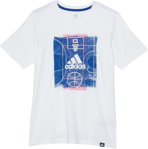 تي شيرت بشعار بأكمام قصيرة للأولاد من adidas (صغير، 3 خطوط بيضاء جديدة) in Kuwait