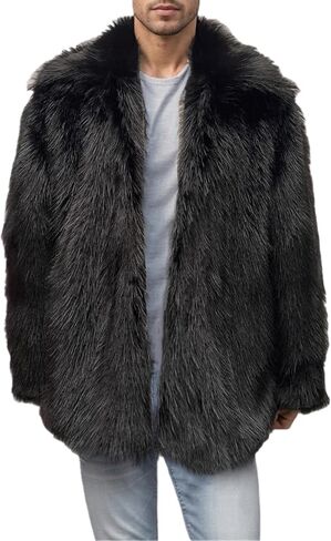 Colf Mens Winter Parka Long Sleeve Turn Collar Warm Faux Fur Coat Jacket Thick Overcoat in Kuwait