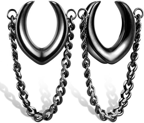 1 Pair Classic Saddle with Chain for Stretched Ears Hypoallergenic 316 Stainless Steel Ear cuff Tunels 00G 8mm-25mm (0G-1") Body Piercing Jewelry in Kuwait
