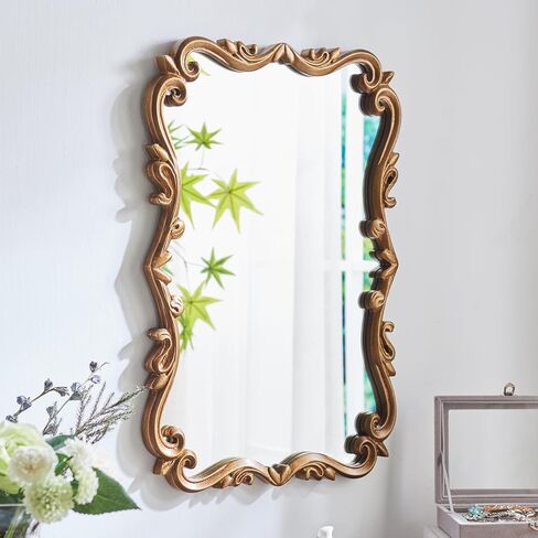 LOVNAHO Gold Round Wall Mirror 24Inch Metal Frame Golden Leaf Wall-Mounted Mirror for Living Room Vintage Decorative Mirrors for Bathroom Wall Mirror Bedroom EntryWay Large Mirror in Kuwait