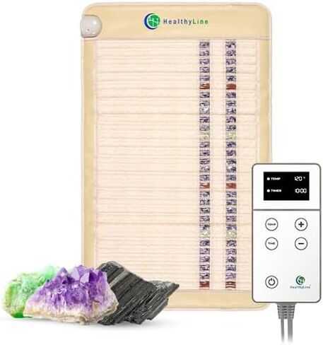 HealthyLine SOFT Far Infrared Heating Pad - Natural Crystal Gemstones Mat for Back Pain - Electric Auto Shut Off - Rejuvenating Negative Ions Therapy - 40" x 24" in Kuwait