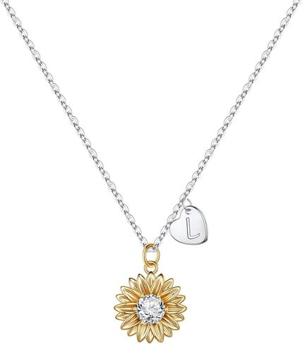 MONOZO Initial Sunflower Necklace for Women Girls, 14k Gold Plated Sunflower Necklace Pendant CZ Heart Letter Initial Necklace You are My Sunshine Gifts Sunflower Jewelry for Girls in Kuwait
