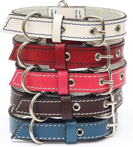 Genuine Leather Dog Collars with Stainless Steel Buckle and Double D Rings– Unbreakable! (9"-12", Tan) in Kuwait