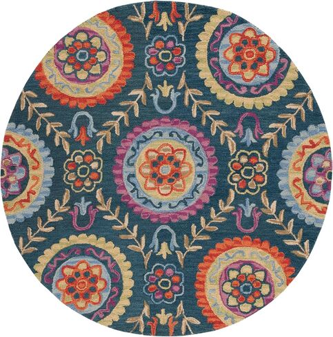 سجادة عداء من مجموعة SAFAVIEH Suzani - 2'3" x 6'، زرقاء ومتعددة، صوف بوهو معقوف يدويًا، مثالية للمناطق ذات حركة المرور العالية في غرفة المعيشة وغرفة النوم (SZN374A) in Kuwait
