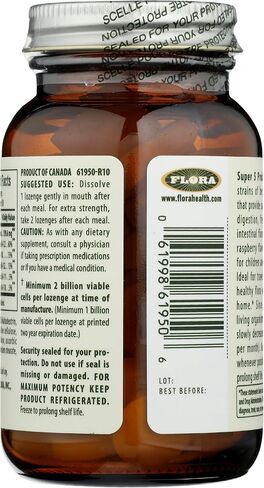 Flora - Super 5 Lozenge Probiotic, Raspberry Flavored Oral Probiotic, Good for Bad Breath, Five Strains with 2 Billion CFU, Regain and Retain Gut Health, RAW, 60 Lozenges in Kuwait