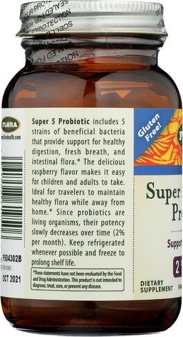 Flora - Super 5 Lozenge Probiotic, Raspberry Flavored Oral Probiotic, Good for Bad Breath, Five Strains with 2 Billion CFU, Regain and Retain Gut Health, RAW, 60 Lozenges in Kuwait