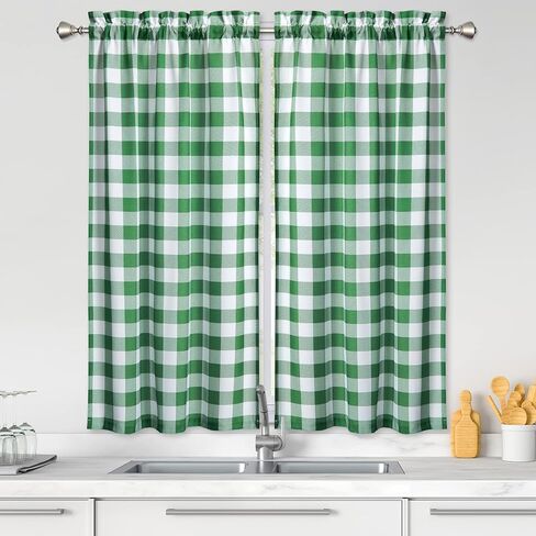 GlowSol Kitchen Curtains Buffalo Plaid Cafe Curtains 45 Inch Length Waterproof Tier Curtains Checkered Small Curtains for Living Room Bedroom Light Filtering Drapes Rod Pocket 2 Panels, Navy in Kuwait