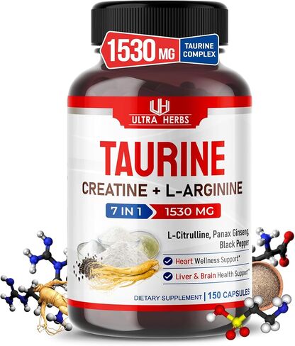 Taurine 7 in 1-16,400mg with Creatine, L-ArginineL-Citrulline, Panax Ginseng, Black Pepper (150-day Supply (Pack of 1)) in Kuwait