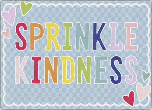 Flagship Carpets Schoolgirl Style Blue with Rainbow Hearts Border Educational Area Rug for Kids Room Seating Décor, Children's Classroom, Play Carpet for Teaching and Playroom, 7'6" x 12', Blue in Kuwait