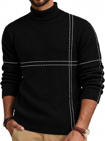 GOLYOY Sweaters for Men Turtleneck Casual Long Sleeve Basic Mens Sweatshirt Lightweight Thermal Fashion Pullover Simple Lines in Kuwait