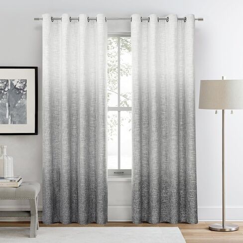 Ombre Full Blackout Curtain Panels 84 Inch Long Noise Reducing Energy Efficient Window Treatment Drapes for Bedroom Linen Texture with Grommets Top Gradient Print Cream White to Gray, 50"x84"x2 in Kuwait