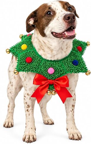 ComfyCamper Christmas Wreath Neck Scrunchie Dog Costume - Xmas Ugly Sweater Large Medium Small French Lab Cosplay, Small, Green in Kuwait