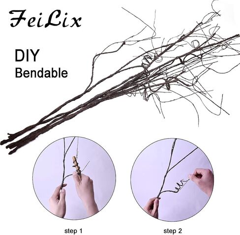 FeiLix 5PCS Artificial Curly Willow Branches, Decorative Dry Twigs, 30.7 Inches Fake Bendable Sticks Vintage Vines Stems DIY Craft Vases Artificial Flowers Garden Hotel Office Home Farmhouse Decor in Kuwait