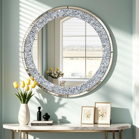 SHYFOY Heart Decorative Wall Mirror, Large Mirror for Wall Decor Living Room Decor, Crushed Diamone Home Decor Silver Accent Mirror, 31" L x 27.5" W in Kuwait