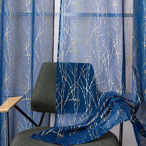 Sutuo Home Taupe Sheer Curtains 84 Inches Long 2 Panels Set, Gold Foil Print Metallic Bronzing Branch, Privacy Voile Window Treatment Decor Drape Pair for Bedroom Living Room 52" W x 84" L in Kuwait