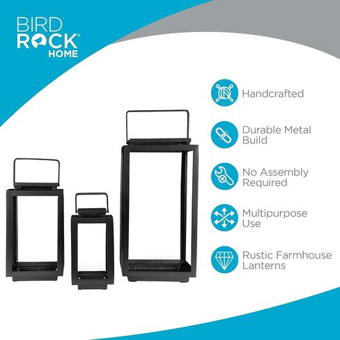 مجموعة BIRDROCK HOME مكونة من 3 حاملات شموع فانوس مزخرفة - كبيرة جدًا - داخلية أو خارجية - مسدس معدني - ديكور الشرفة الأمامية in Kuwait