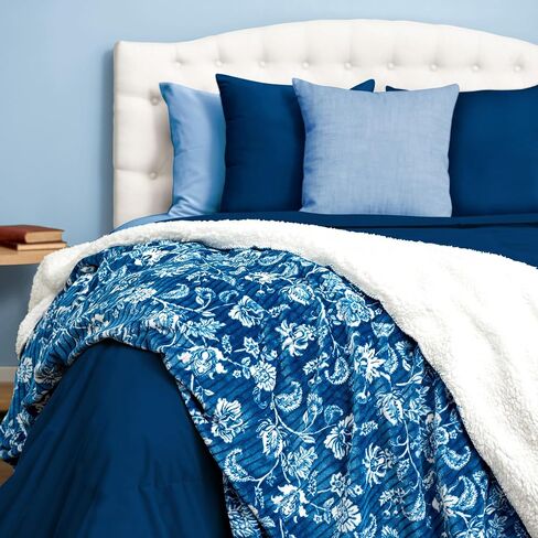 Northwest Ashford Home Cozy Silk Touch Ribbed Throw Blanket with Sherpa, Dharma 50 x 60 inches in Kuwait