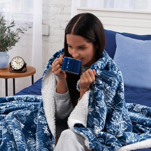 Northwest Ashford Home Cozy Silk Touch Ribbed Throw Blanket with Sherpa, Dharma 50 x 60 inches in Kuwait