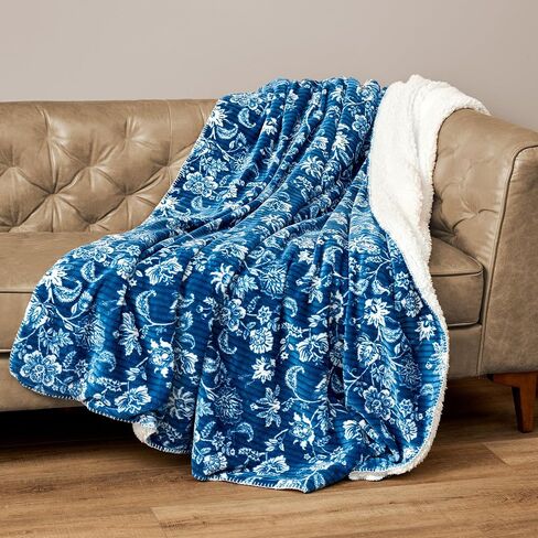 Northwest Ashford Home Cozy Silk Touch Ribbed Throw Blanket with Sherpa, Dharma 50 x 60 inches in Kuwait