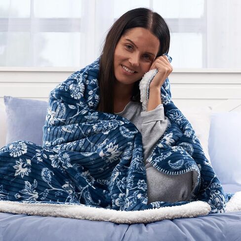 Northwest Ashford Home Cozy Silk Touch Ribbed Throw Blanket with Sherpa, Dharma 50 x 60 inches in Kuwait